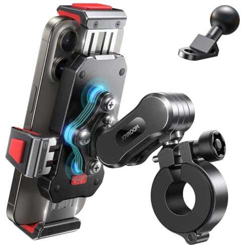 JOYROOM Aluminum Alloy Motorcycle Phone Mount with Vibration Dampener, Motorcycle Phone Holder for Harley Bike Bicycle Scooter ATV/UTV, Compatible with iPhone, Samsung, All Cell Phones