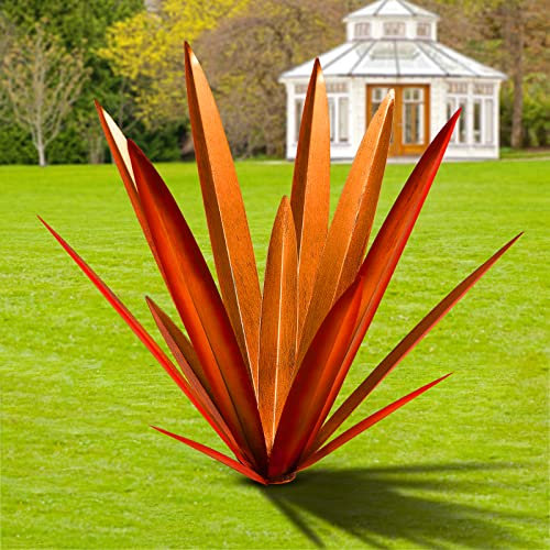 TOMBABY Grande feuille d'agave en métal épais pour décoration extérieure du désert, de la cour, de l'art, de la décoration de jardin en métal - Cadeau floral (1, rouge)