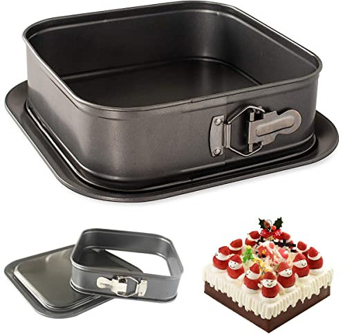LANYOTA Springform 24cm, Quadratisch Kuchenform Backform mit Flachboden, ntihaftbeschichtung Auslaufsicher, Kohlenstoffstahl, 1 Stück (Quadrat-24cm)