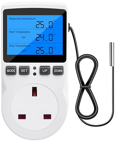 Diymore Temperature Controller Thermostat Plug,220V Digital Thermostat with Backlight,LCD Screen Heating Cooling Temperature Switch,Thermostatic Socket for Greenhouse Farm Terrarium