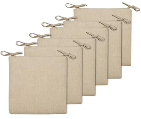 BESTORI 6er Set Sitzkissen 45 x 45 cm Rutschfestes Stuhlkissen mit Bändern Weiche Quadratisches Baumwolle und Leinen Kissen für Indoor & Outdoor Beige