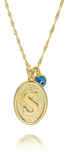 Halskette mit Initialen Buchstaben A-Z 925 Sterling Silver echte 14K vergoldung mit Nazar Singapurkette