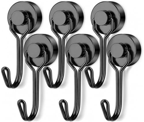 Grtard Magnethaken Schwarz 6 Stück, 14 kg+ Neodym Magnet Haken | Magnetische Haken zum Aufhängen für Spind, Werkstatt, Küche, Camping und Grill