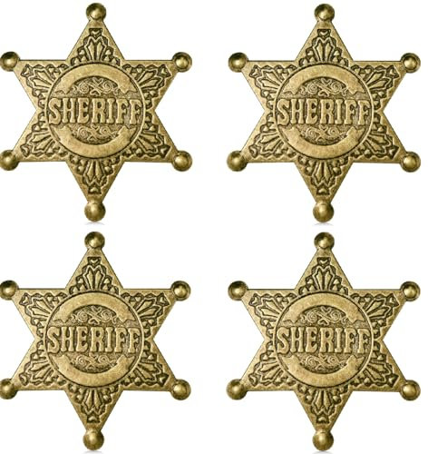 iMagitek 4 Stück Metall-Sheriff-Abzeichen, Western Deputy Sheriff-Abzeichen, Western Cop Star Abzeichen, Old West Prop, Western Police Weste Abzeichen