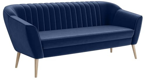 MEBLINI Mini Sofa 3-Sitzer für Wohnzimmer - Mini Lounge für DREI Personen - Küchensofa - Sofa Klein - KAIA - 3 - Blau Samt