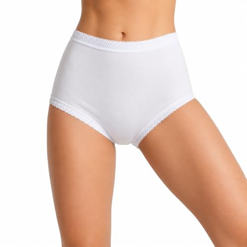 ShopMCR Pack of 3 Woman's Full Mama Briefs High Waisted Ladies Cotton Knickers Maxi Full Brief Underwear Women Every Day Mama Comfort Fit Stretchy Girls Panties (White, WMS)