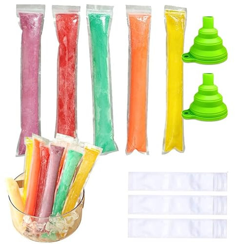 MellifluousIce PopsicleMoulds & Bags, Disposable BPA-Free Popsicle Maker with 2 Funnel, Party Favors