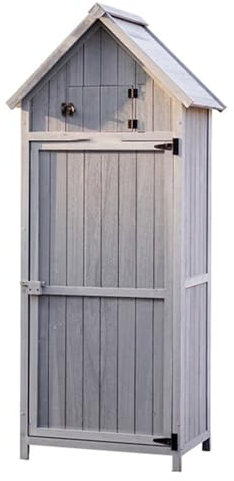 Capannone Portaoggetti Resistente Alle Intemperie, Mobiletto Porta Attrezzi Da Giardino In Legno per Giardinaggio, Garage - Organizer per Attrezzi con Scomparti E Ripiani per Giardino, Cortile(Gray)