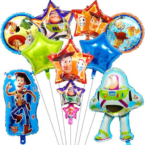 9Pcs Toy Inspired Story Foil Balloons, Toy Theme Story Birthday Party Decorations, Cartoon Toy Foil Balloons, Toy Birthday Party Supplies for Kids Boys Girls