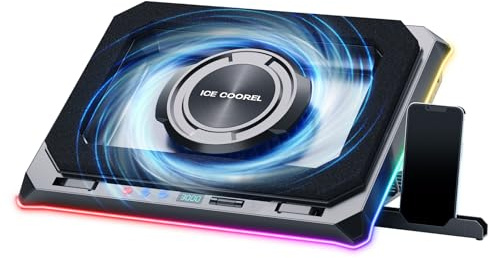 ICE COOREL Gaming Laptop Cooling Pad with Powerful Turbofan, Laptop Fan Cooling Pad for Laptop 15-21 Inches, RGB Laptop Cooler Stand with 8 Height Adjustable, Infinitely Variable Speed, LCD Screen