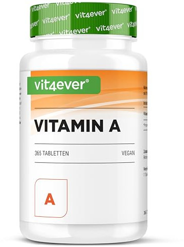 Vitamina A - 10.000 U.I. (3000 µg) - 365 compresse - Alternativa alle capsule - Acetato di retinile ad alto dosaggio - Senza additivi indesiderati - Occhi, pelle, sistema immunitario - Vegan