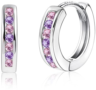 ASH'S CHOICE Bunte Silber 925 Ohrringe Kleine Huggie Creolen mit Zirkon