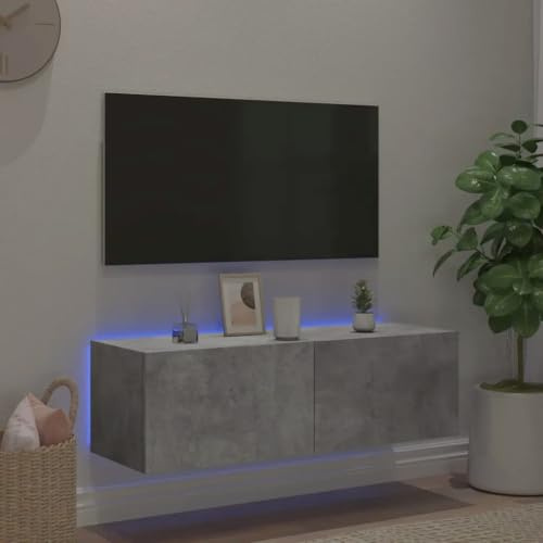 Canditree 100 cm Meuble TV Suspendu avec Lumières LED, Meuble TV Mural avec Rangement, Etagère TV Flottante Moderne (Gris béton)