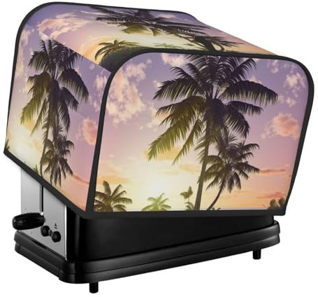 Sommerpalmen-Toaster-Abdeckung, 4 Scheiben, Küche, kleine Geräte, Abdeckungen mit Taschen, Toaster, Staubschutz mit Griff oben, waschbar, Universal-Brotbackmaschinen-Abdeckung für Küche