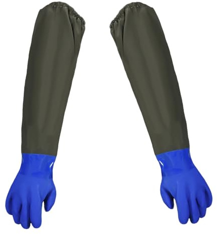 Guantes de Estanque, Pond Gloves, Guantes Largos de Trabajo Impermeables con Chorro de Arena de PU, 70 cm, 1 Par (Azul)