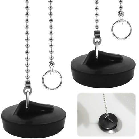 Lot de 2 bouchons de baignoire universels en caoutchouc et chaîne - Bouchon d'évier durable de 40 mm avec chaîne en acier inoxydable de 400 mm - Idéal pour remplacer le bouchon d'évier de salle de