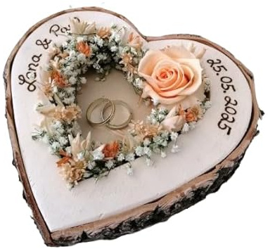 Hochzeit Ringkissen Herz Mille Fleurs peach mit Namen