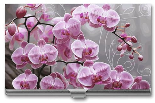 QMNVBDS Pink Orchid Visitenkartenhalter Slim Visitenkartenetui für Damen Herren Metall Visitenkartenbox Visitenkartenhalter für Tasche Geldbörse Kleine Visitenkartenetui Einheitsgröße