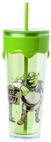 Silver Buffalo Shrek Plastic Drip Tumbler with Lid and Straw, 26 Ounces