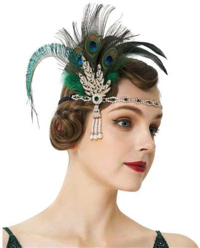HIQIU Damen Kunst-Federn Stirnband Strass Flapper Kopfschmuck 1920er Jahre Stil Flapper Haarband Frauen Abschlussball Kostüm Accessoires