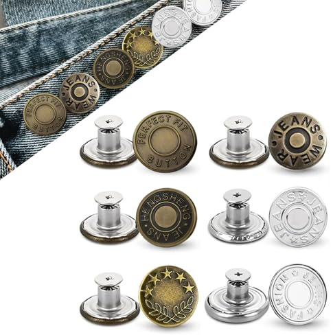 6 PCS Buttons for Jeans,Jeans Button,Jeans Buttons Metal Replacement,for Jeans, Shoes, Hats, Bags,Children's wear,Down Jackets,DIY Projects and Other Types of Fabrics. （Six Styles）