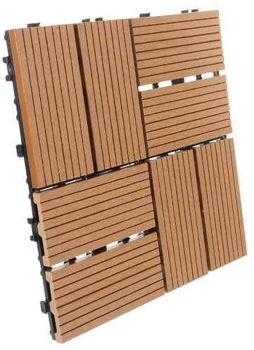 Operitacx Wood Plastic Interlocking Deck Tile Outdoor Flooring Patio Floor Decking Tile Replacement for Balcony and Backyard