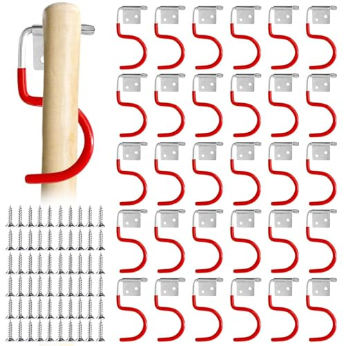 PORFOYO 30 Pcs Metallhaken Gartengerätehalter, Werkzeughalter, Gerätehalter Haken, Wandhalterung Anti-Rutsch Gummierung