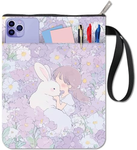 craspire 11x8.6 Zoll Buchhülle Lila Kaninchen Blumenschutz Buchumschläge Taschenbücher Waschbarer Stoffbeutelgriff Mit Reißverschluss Zusätzliche Vordertasche Für Buchliebhaber Leser