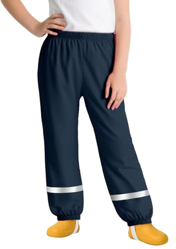 FILOWA Impermeabili Pantaloni Bambini Ragazzo Pantaloni da Pioggia Leggeri Salopette Antipioggia con Striscia Riflettente Non Imbottiti Traspirante Pantalone Fango Scuola All'aperto per 5-6 Anni, Blu
