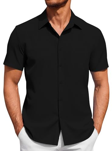 J.VER Mens Short Sleeve Shirts 4-Way Stretch Dress Shirt Non Iron Business Casual Regular Fit Summer Button Down Shirts Black 3XL