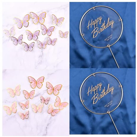 TSUOUKL 21 Piezas Adornos para Tartas de Mariposa, Inserciones de Pastel de Acrílico, Mariposas Decoración de Pastel, Mariposa Decoración Tartas para Niñas Cumpleaños Fiesta de San Valentín Bodas