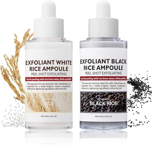 Peel Shot Glow Rice Ampoule Duo, Ampolla de Arroz Brillante | Sérum Exfoliante de Arroz, Suero de Arroz Glow Deep, Limpia Profundamente los Poros, Ampolla Exfoliante Facial y Corporal