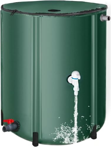 THORKOK Water Butts - Barile per pioggia da 250 l, con supporto e rubinetto, pieghevole, in PVC, colore: verde militare