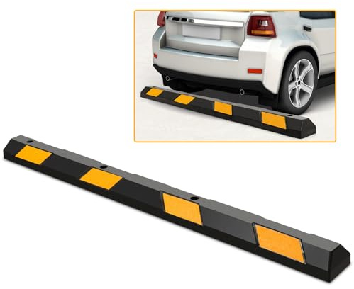 COSTWAY Barrera de Estacionamiento de Goma, 183 cm Tope de Aparcamiento Resistente con 8 Rayas Reflectantes Amarillas, Guía de Estacionamiento para Coche, Camión, Caravana, Remolque, Entrada