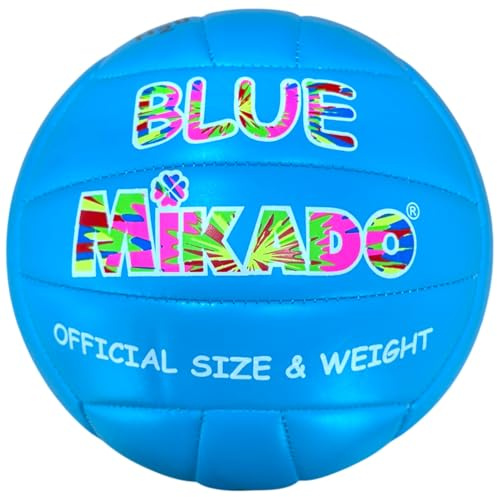 Mikado Sport Beach Volleyboll - Volleyboll officiell storlek och vikt - boll för volleyboll för strand, hav, trädgård och fritid (blå)
