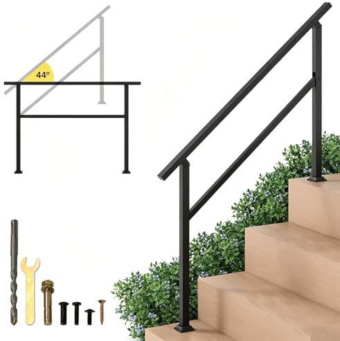 GOPLUS Main Courante pour 2/3/4 Marches, Rampe Escalier Extérieur Métal avec Base Robuste, Garde-Corps Angle Max. Réglable de 44°, pour Personnes Âgées, Charge 150 kg (Noir,138 x 92 cm|3-4 Marches)