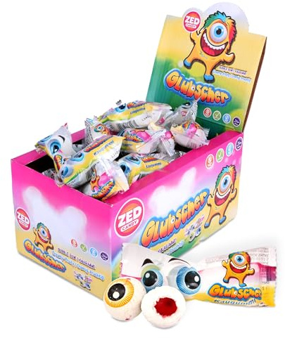 ZED Glubscher Kaugummis 50x 2er Pack – Fruchtige Kaugummis mit flüssigem Kern (Gesamt 850g) – Gruseliges Augapfel-Design – Großpackung für Halloween, Candy Bars, Kindergeburtstag und als Mitgebsel