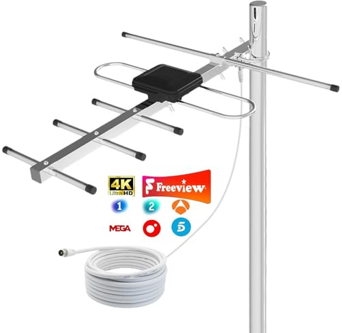 Antena de TV Exterior 2026 Mejorada – Recepción de Largo Alcance en 4K/1080P, Señal UHF/VHF Estable, Resistente a la Intemperie, Instalación Fácil en Ático o Exterior, Cable Coaxial de 8 m de Alta Cal