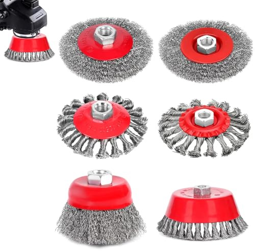 6PCS Wire Wheel Cup Brush, Wire Brush for Angle Grinder, Angle Grinder Wire Brush, Thread M14 x 2 Heavy Duty Wire Brush for Drill, for Rust Removal,Weld Cleaning,Paint Removal, Grinding