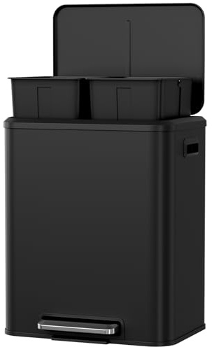 Clevich Stainless Steel Trash Can with Double Compartments, Soft-Close Lids and Inner Buckets, for Home Office