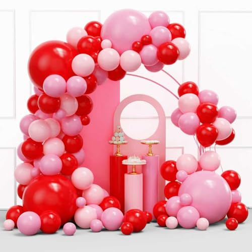 YMSZ Kit per arco di palloncini rossi e rosa, 134 palloncini rosa e rossi per compleanni, San Valentino, anniversari, decorazioni per feste