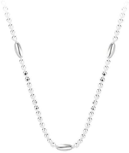 LYGBAOFUL Collana S925 Argento Sterling Chicco di Riso Perline Rotonde Collana di Fagioli Donna Freddo Perle di Oliva Catena vegetariana Ragazza Piccante Impilata Indossare Catena della clavicola