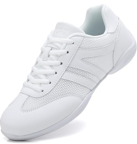 GlideMoves Big Kid Girls White Tumbling Training Cheer Shoes US 2 | Lightweight Breathable Anti Slip Gymnastics Competition Soft Sole Jump Aerobic Fitness Team Stunt Outdoor Sneakers