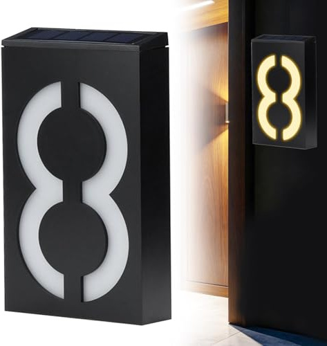 Números de casa con luz solar para exteriores, número grande con iluminación LED, letreros de dirección modernos iluminados para casa, casa, calle, restaurante, impermeable, 18,5 cm (número 8)