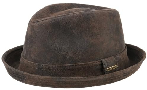 Stetson Radcliff Player Lederhut Damen Herren Pork Pie Leder Fedora Hut mit Baumwollfutter Einfarbiger Ledertrilby Sommer Winter