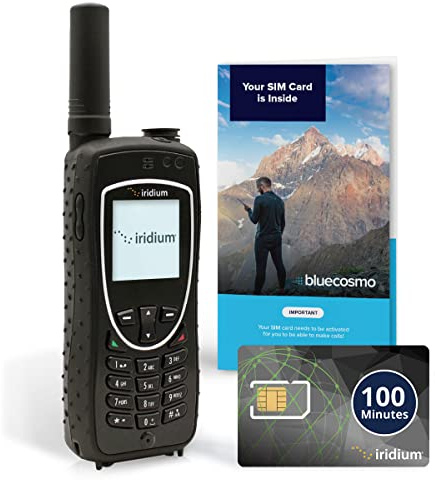 BlueCosmo Iridium Extreme Satellite Phone & 100 Minute 30 Day Global Prepaid SIM Card - Voice, SMS Text Messaging, GPS Tracking, Emergency SOS - Online Activation - 24/7