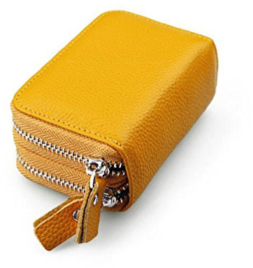 AprinCtempsD RFID Schutz Damen Kreditkartenhülle Herren Kreditkartenetui Echtes Leder Geldbörse Kleine Portemonnaie mit 2 Reißverschluss (Gelb)