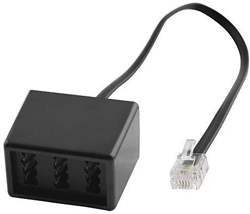 BestPlug 20cm Telefon Fax Kabel Adapter Verteiler Splitter Weiche Verbindungsstück, RJ11 Stecker auf 1 TAE-N Buchse und 2 TAE-F Buchse, Schwarz