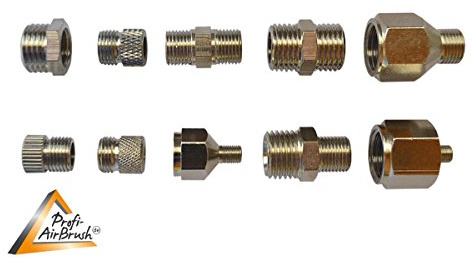 AMUR Airbrush Set Adapter SUPER-GÜNSTIG im 10er-Set - Immer die passende VERSCHRAUBUNG Reduziernippel Verbindungsstück Anschlussstück für alle Airbrush-Verbindungen zwischen Airbrush-Kompressor