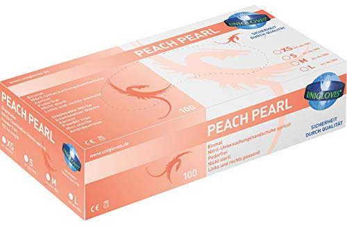 Unigloves Guanti in nitrile arancione senza polvere – PEACH Pearl – 100 pezzi (dimensioni: 7-8/M)